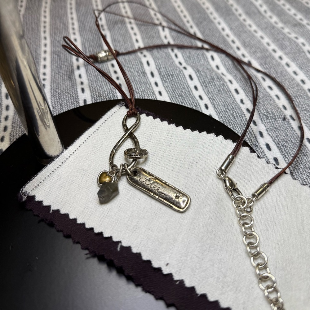 Brighton Brown Leather Necklace with Silver Charms